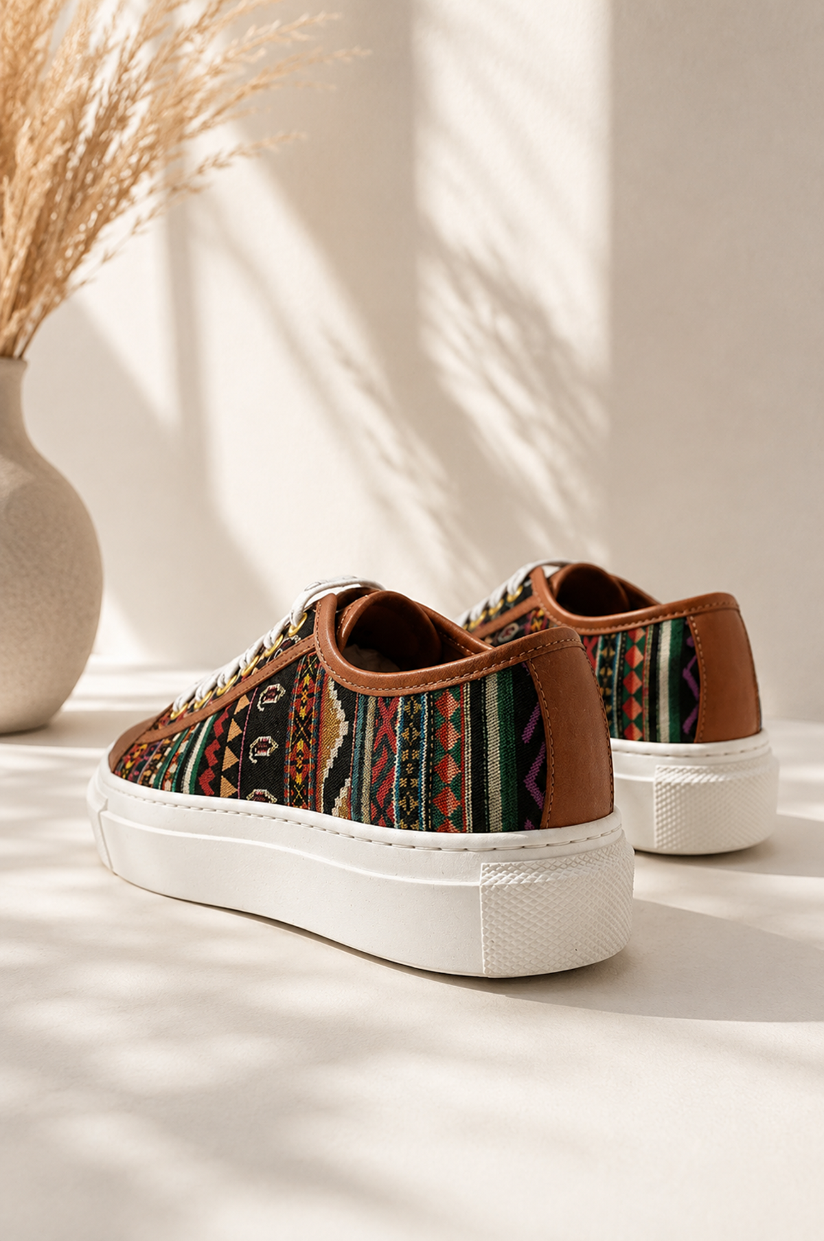 ETRO Men’s Multicolour Paisley & Leather Platform Sneakers – Brown