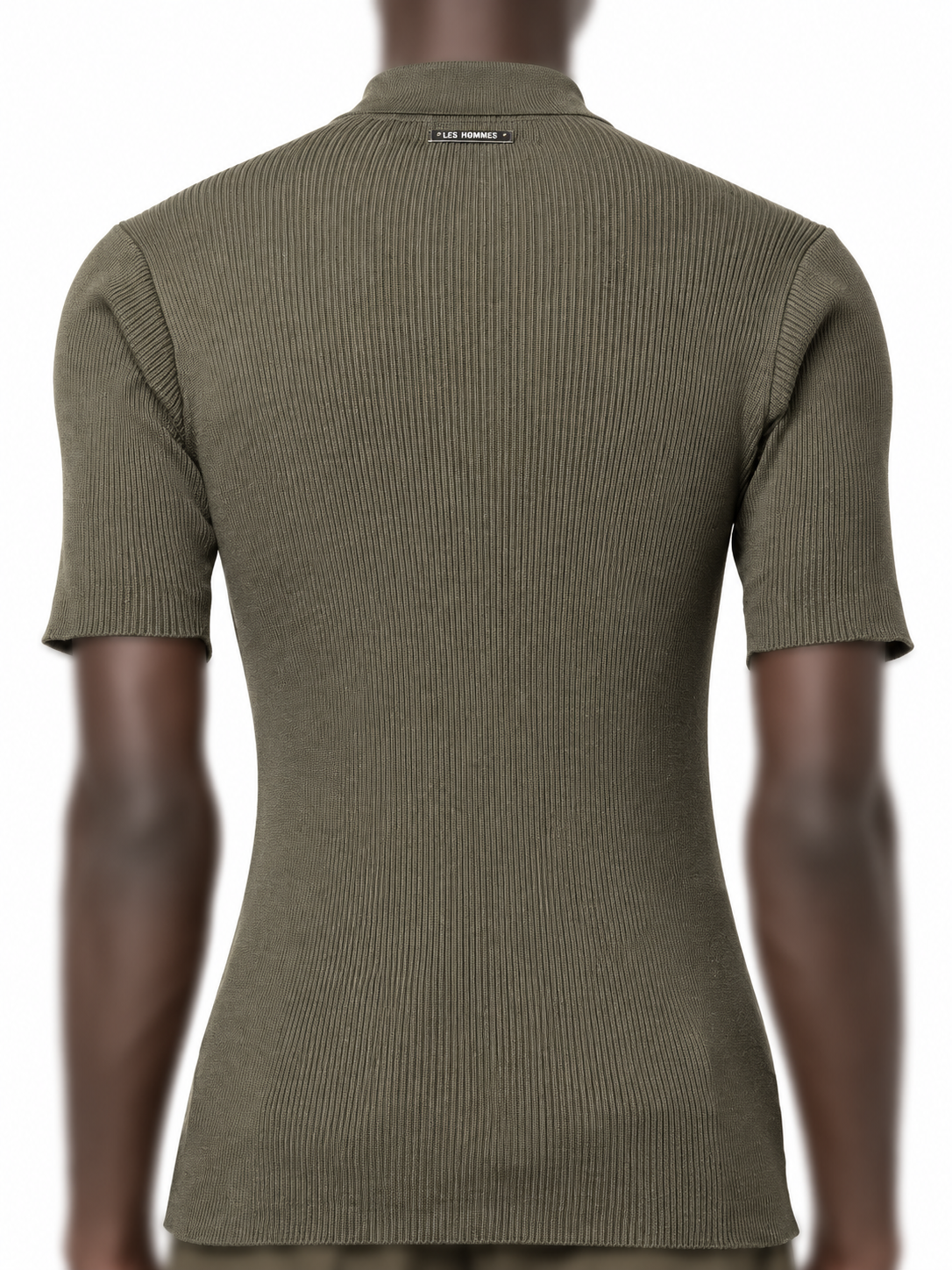 Les Hommes Olive Ribbed Zip Polo Shirt