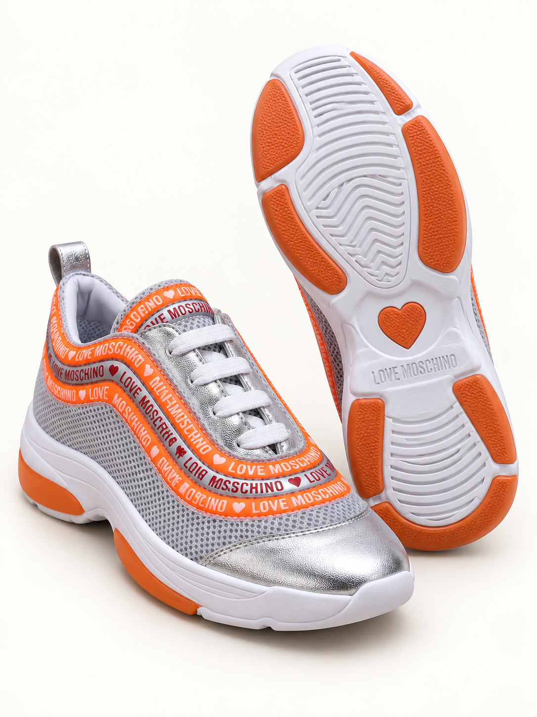 Love Moschino Women’s Silver & Orange Chunky Sneakers