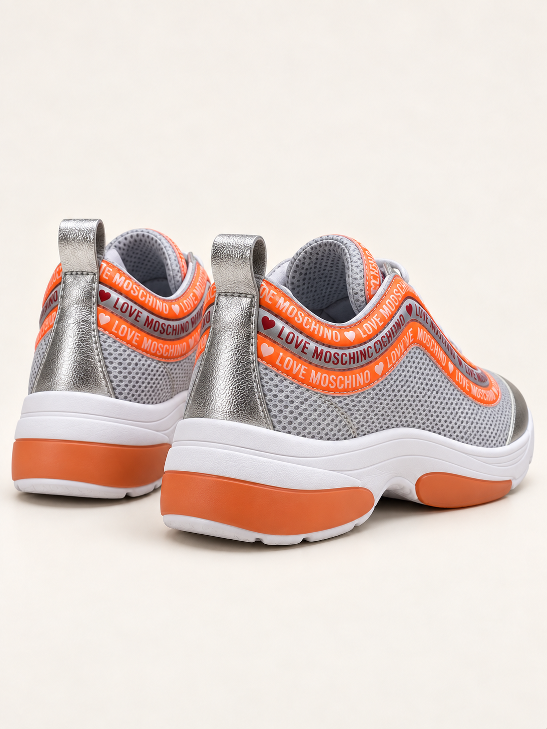 Love Moschino Women’s Silver & Orange Chunky Sneakers