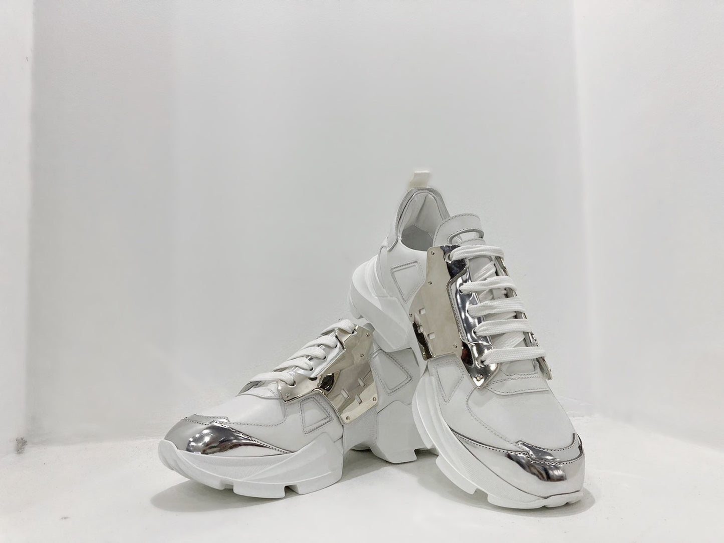 Les Hommes Metallic Leather Chunky Low-Top Sneakers