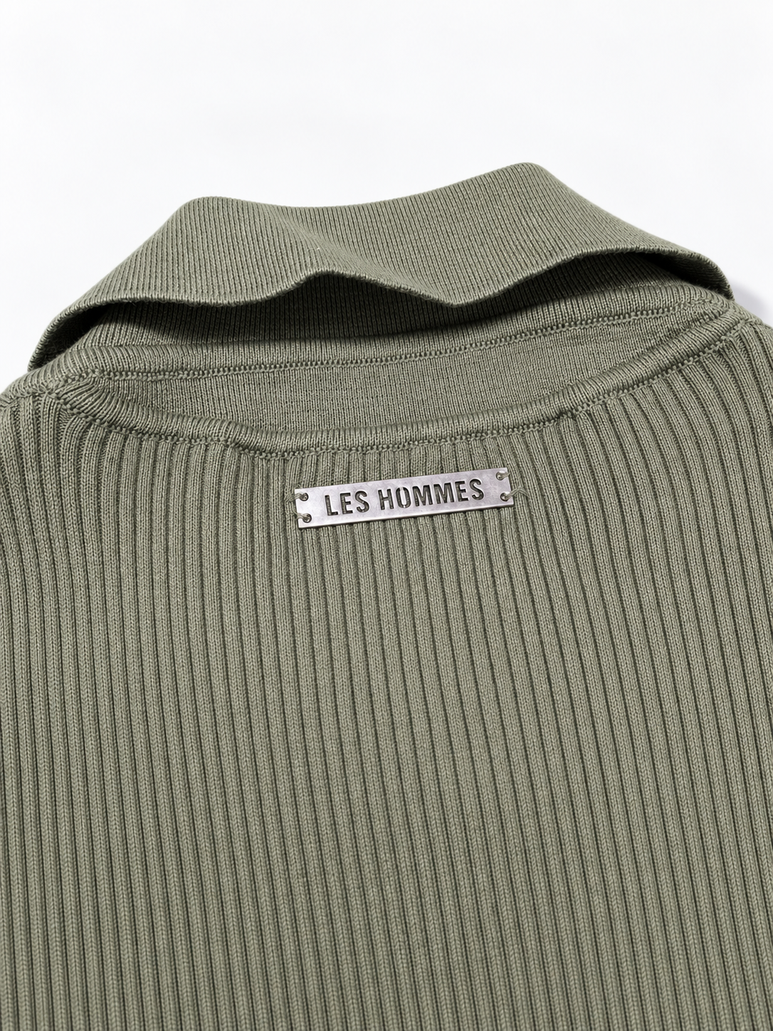 Les Hommes Olive Ribbed Zip Polo Shirt