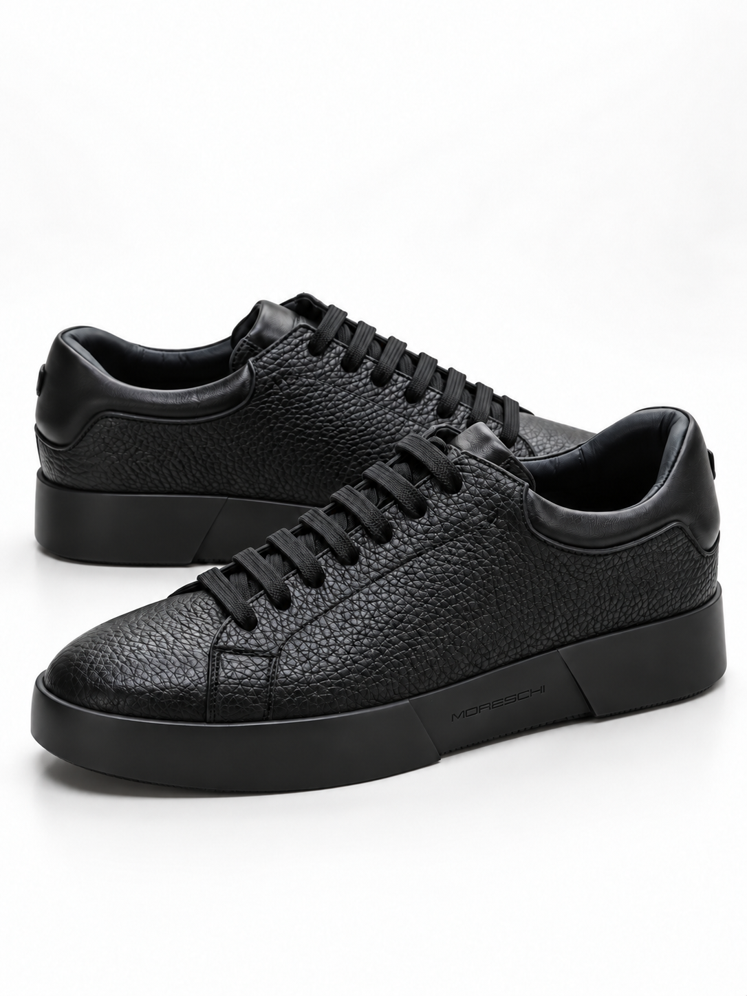 Moreschi Black Pebbled Leather Low-Top Sneakers