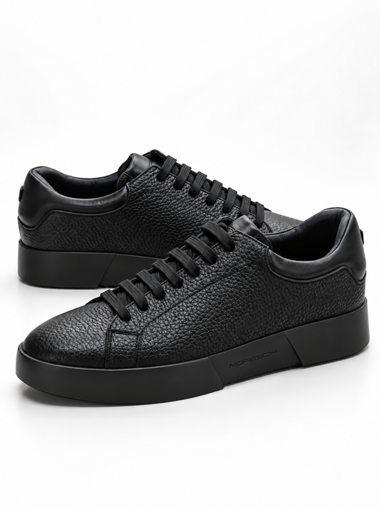 Moreschi Black Pebbled Leather Low-Top Sneakers