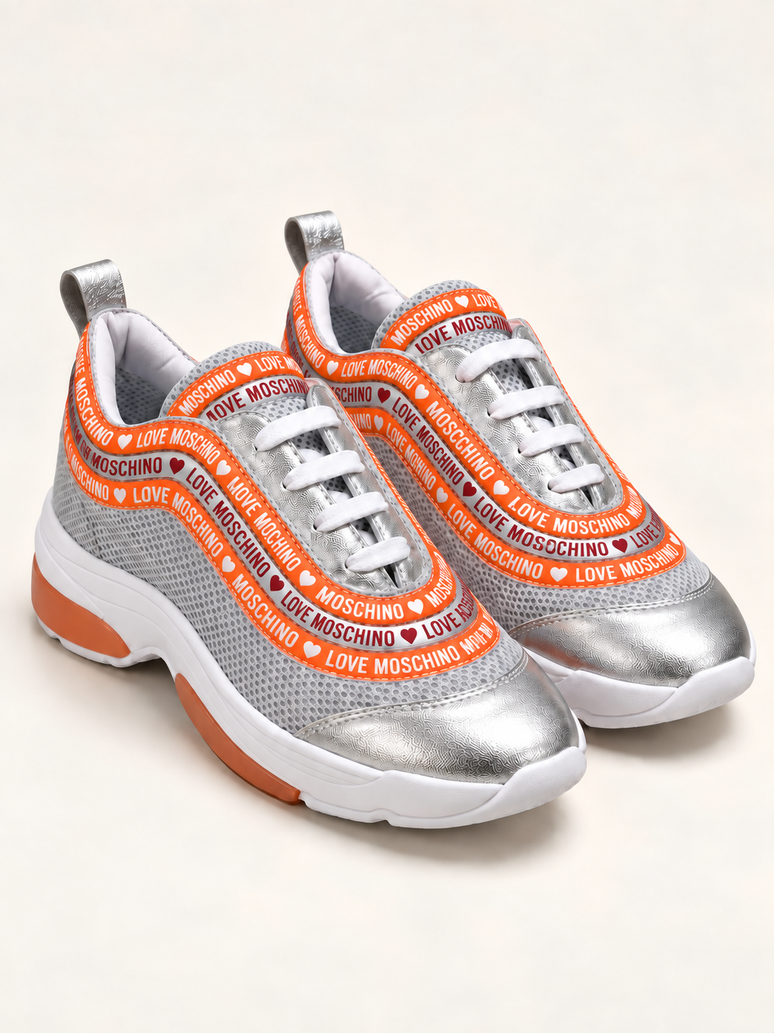 Love Moschino Women’s Silver & Orange Chunky Sneakers