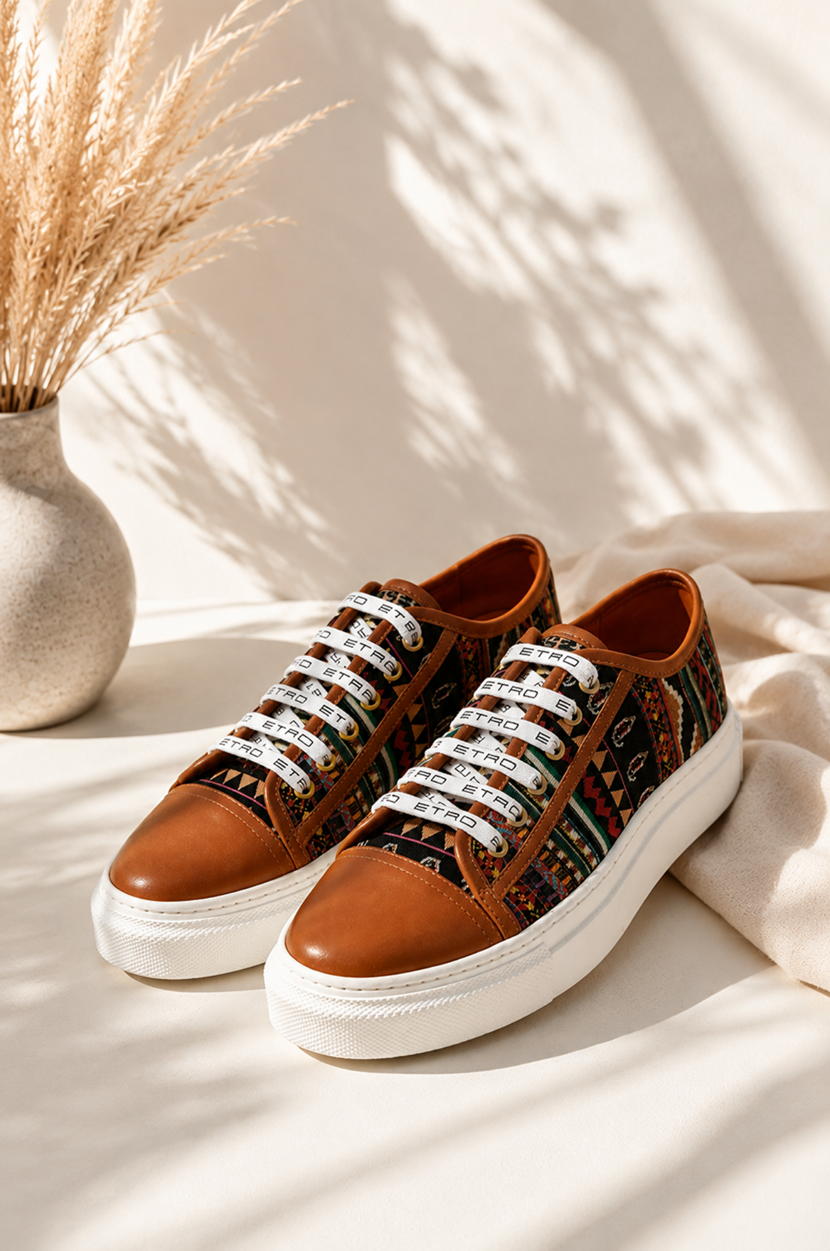 ETRO Men’s Multicolour Paisley & Leather Platform Sneakers – Brown