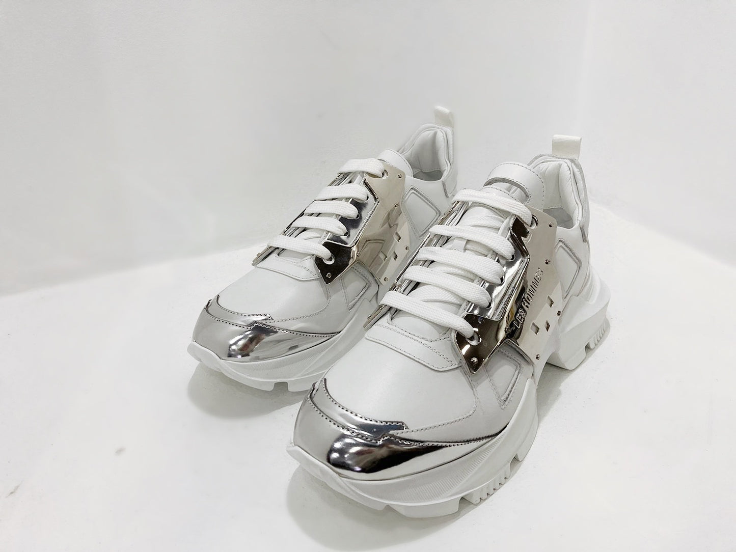 Les Hommes Metallic Leather Chunky Low-Top Sneakers