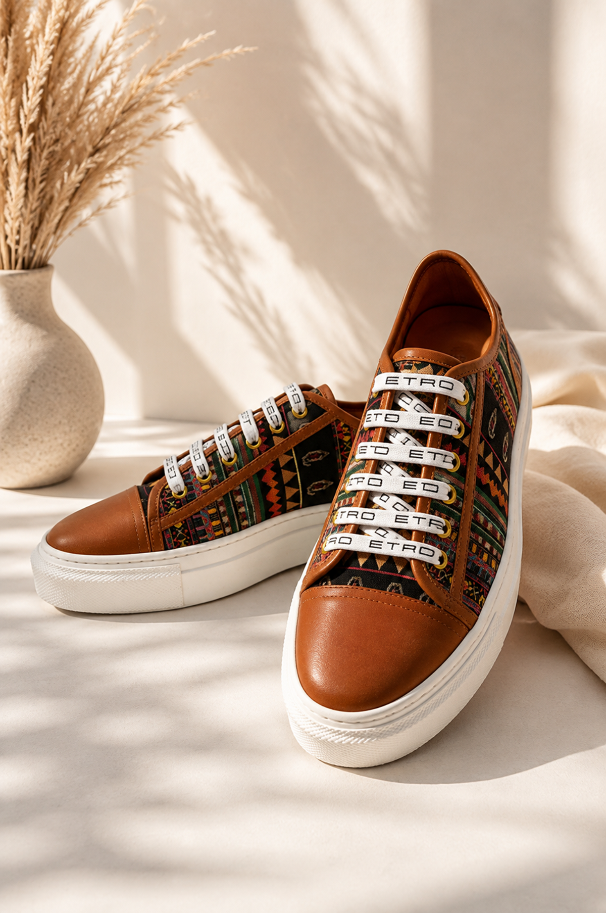 ETRO Men’s Multicolour Paisley & Leather Platform Sneakers – Brown