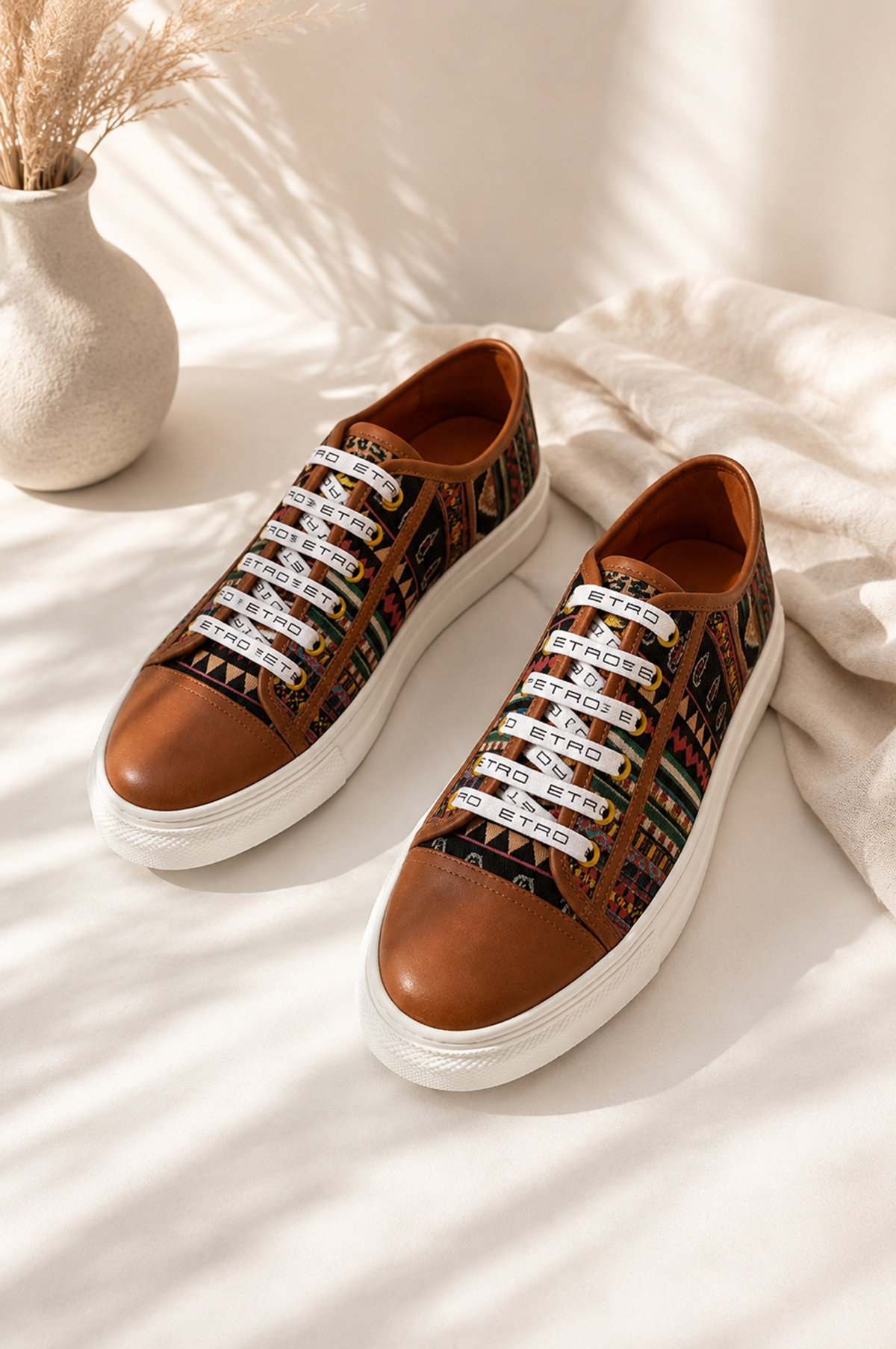 ETRO Men’s Multicolour Paisley & Leather Platform Sneakers – Brown