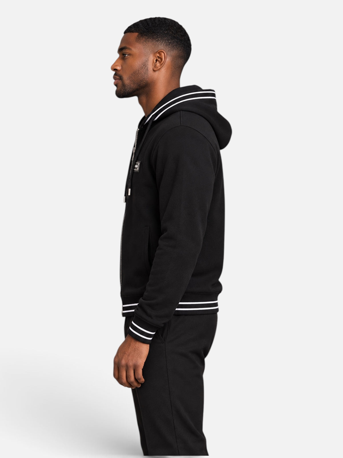 Les Hommes Black hooded Jacket with White Strip detail