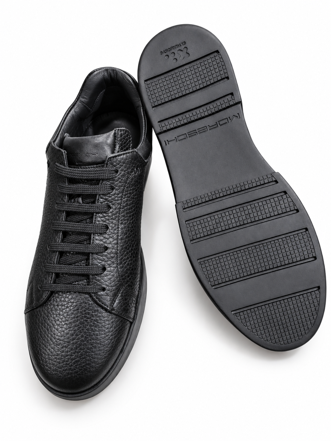 Moreschi Black Pebbled Leather Low-Top Sneakers